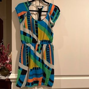Silence + Noise geometric multi colored cut out mini dress